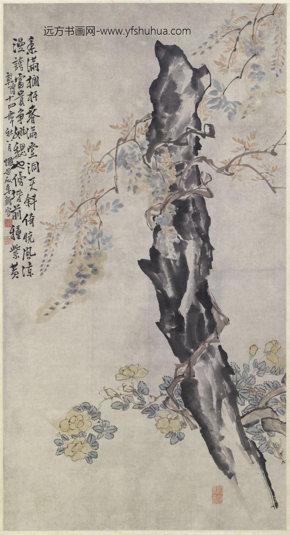 李鱓_紫藤月季图轴