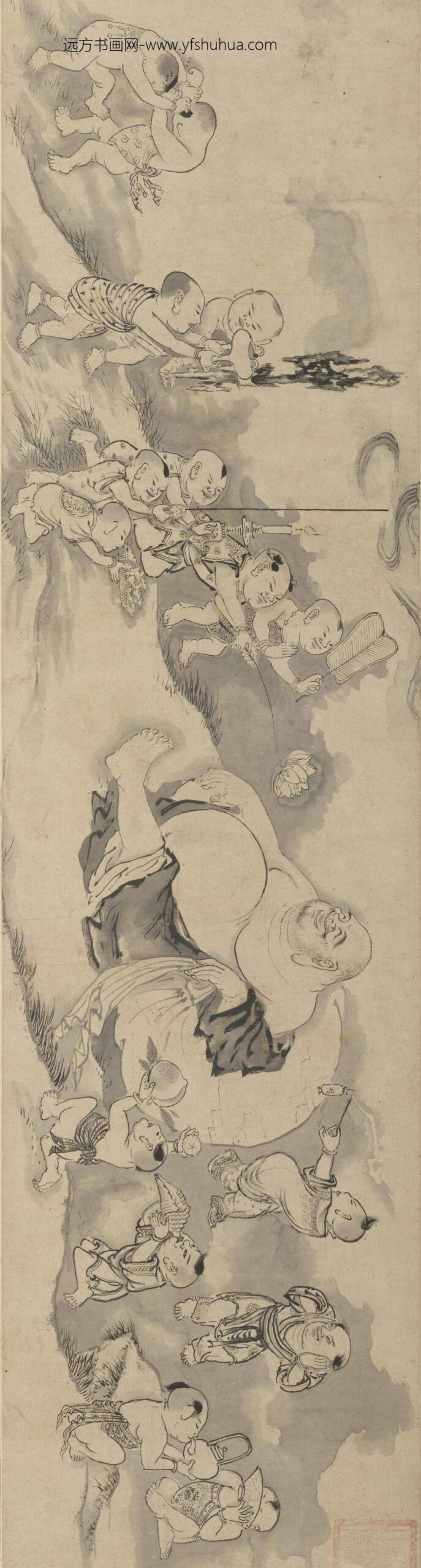 李麟_布袋慈尊十八子图卷_