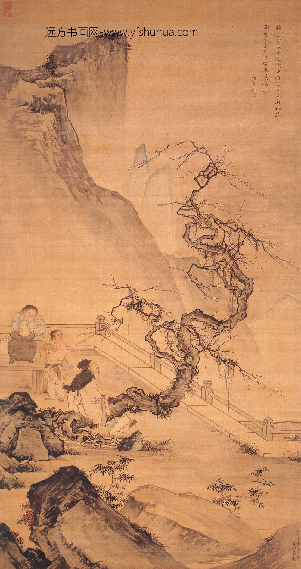 杜堇_梅下横琴图轴