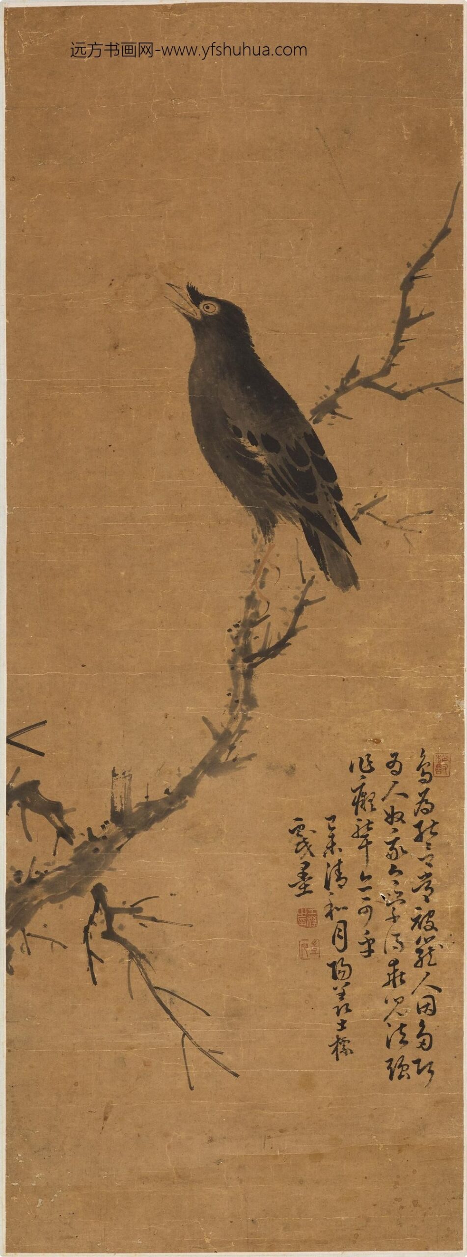 查士标_枯木鸜鹆图轴