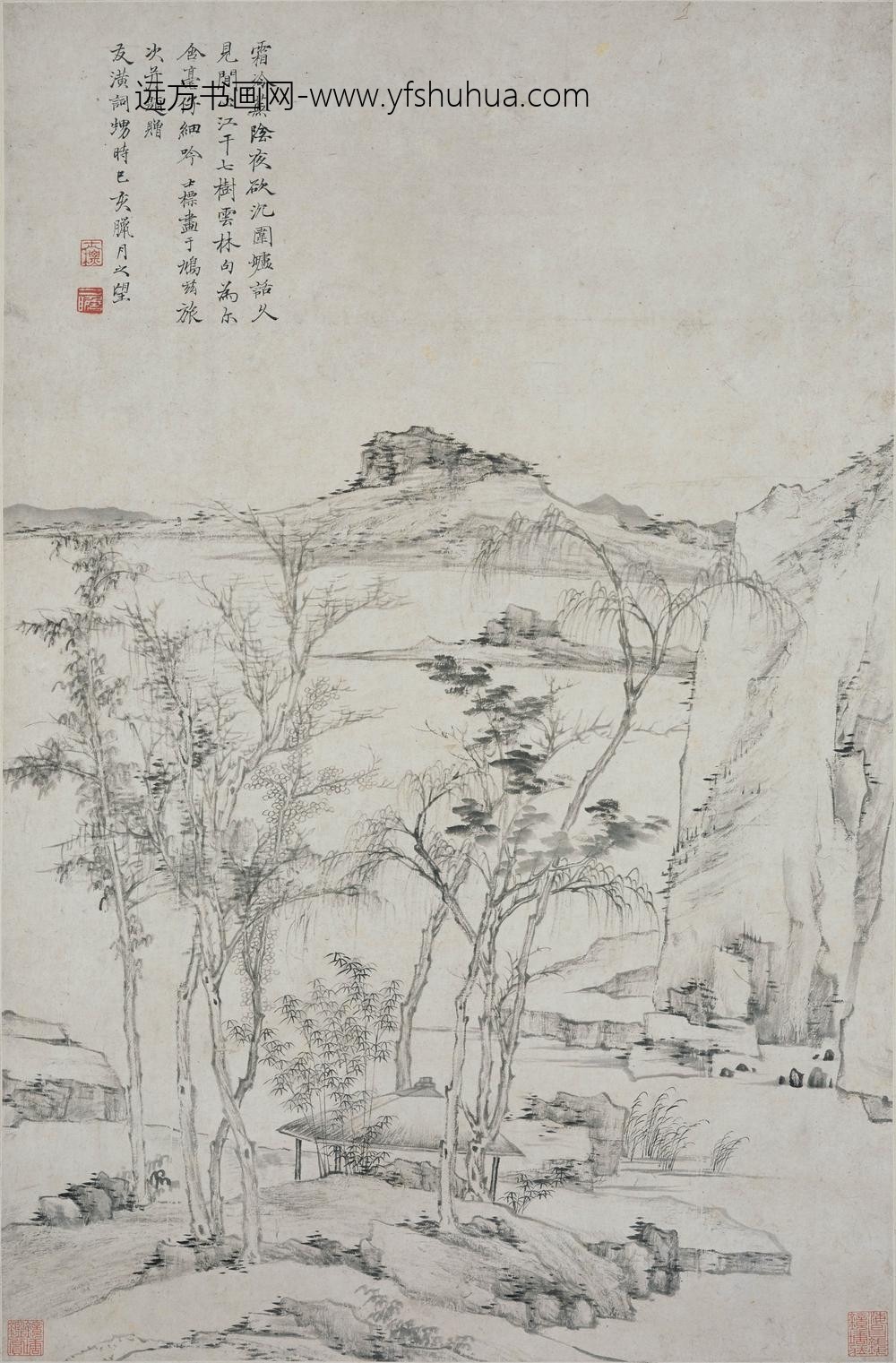 查士标_江边乔木图轴