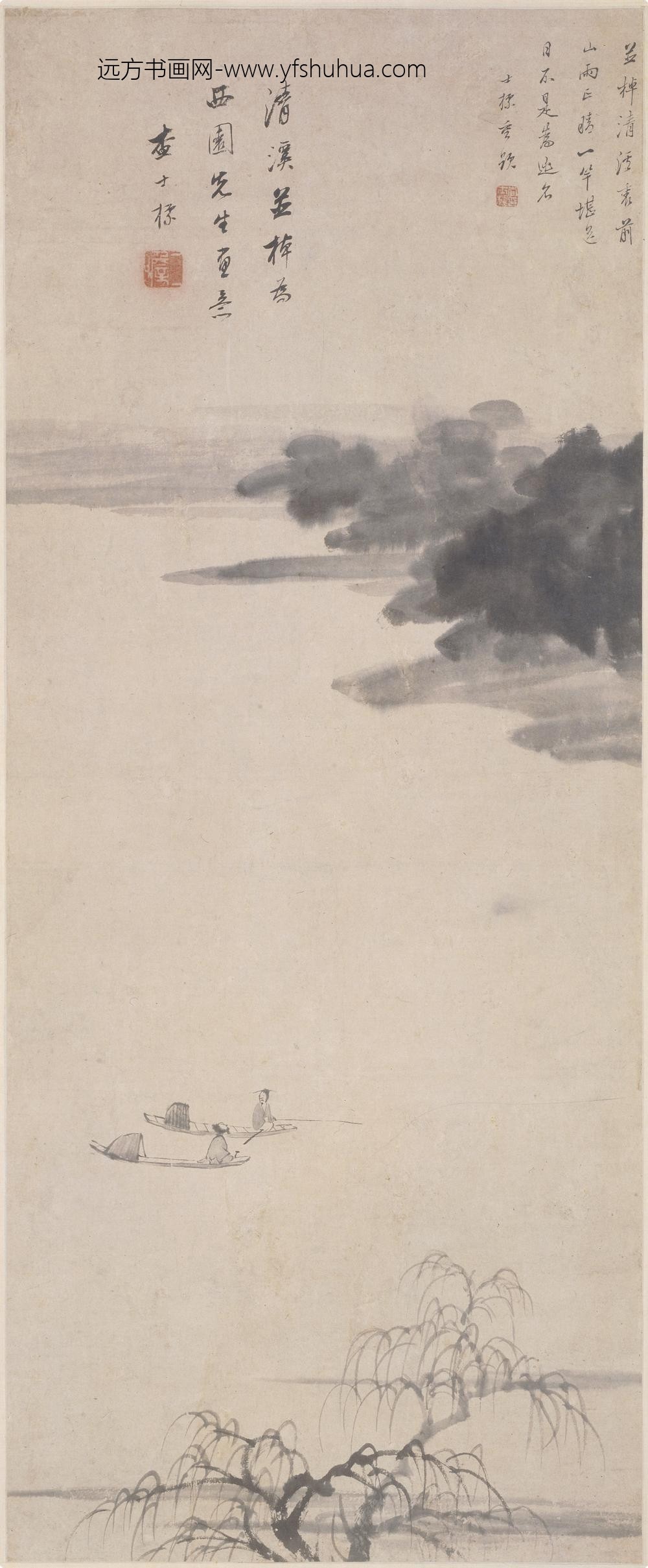 查士标_清溪并棹图轴