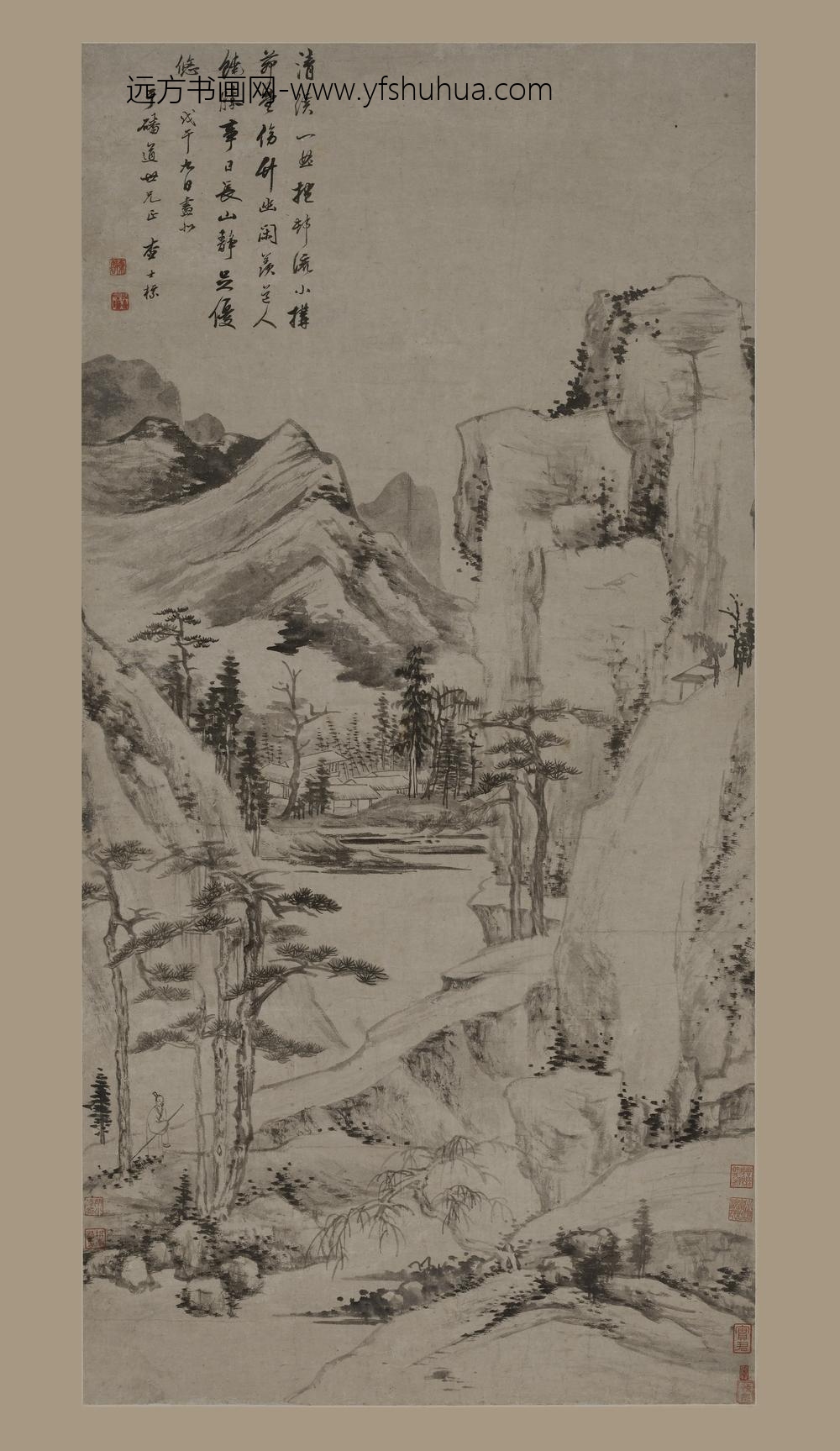 查士标_清溪茅屋图轴