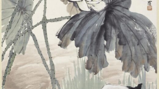 柳滨 荷花双猫图轴.jpg