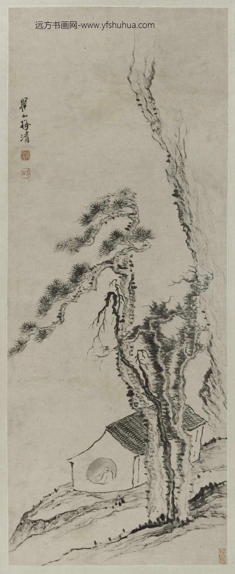 梅清_山窗读书图轴