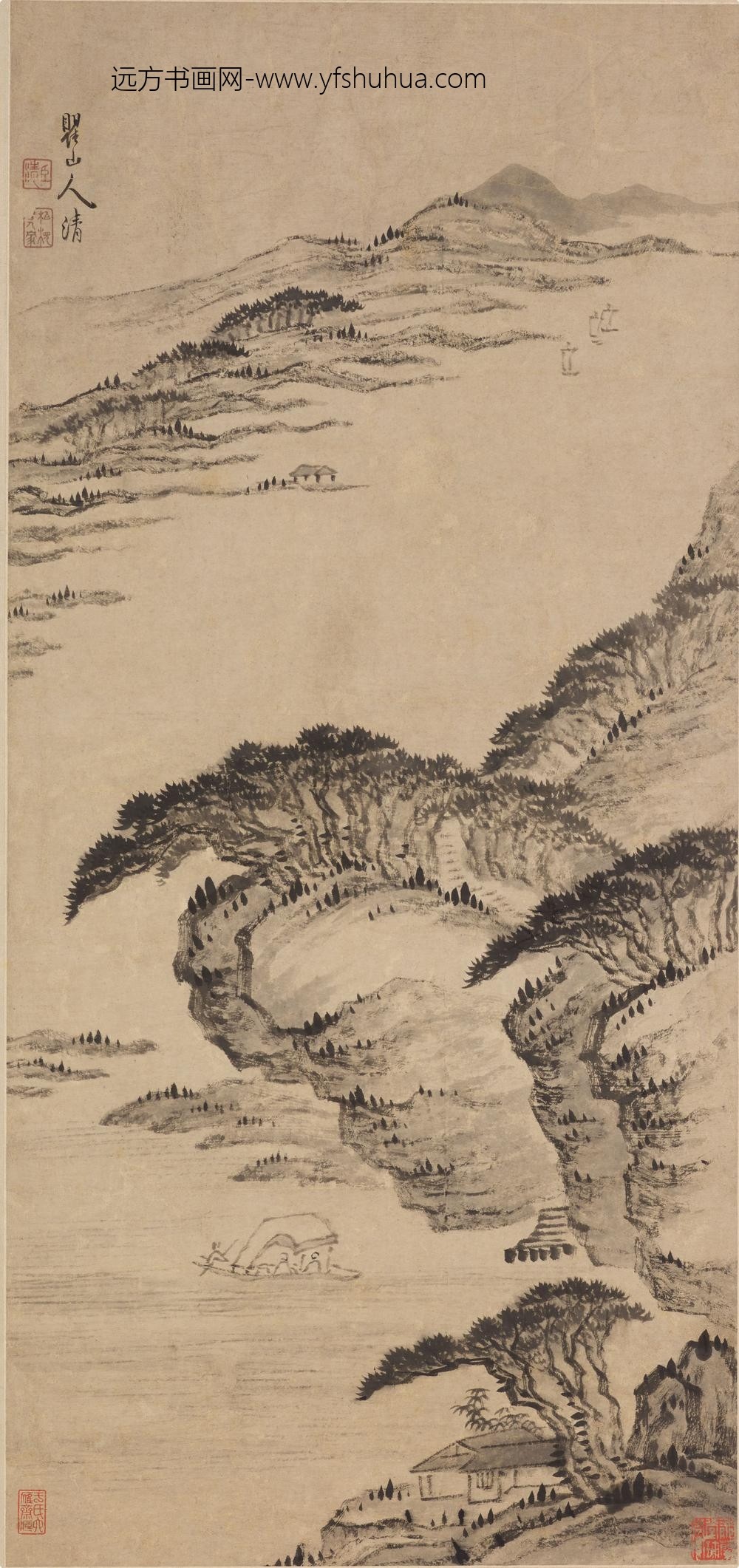 梅清_远水风帆图轴