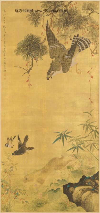 江寒汀 飞鹰走禽图轴.jpg
