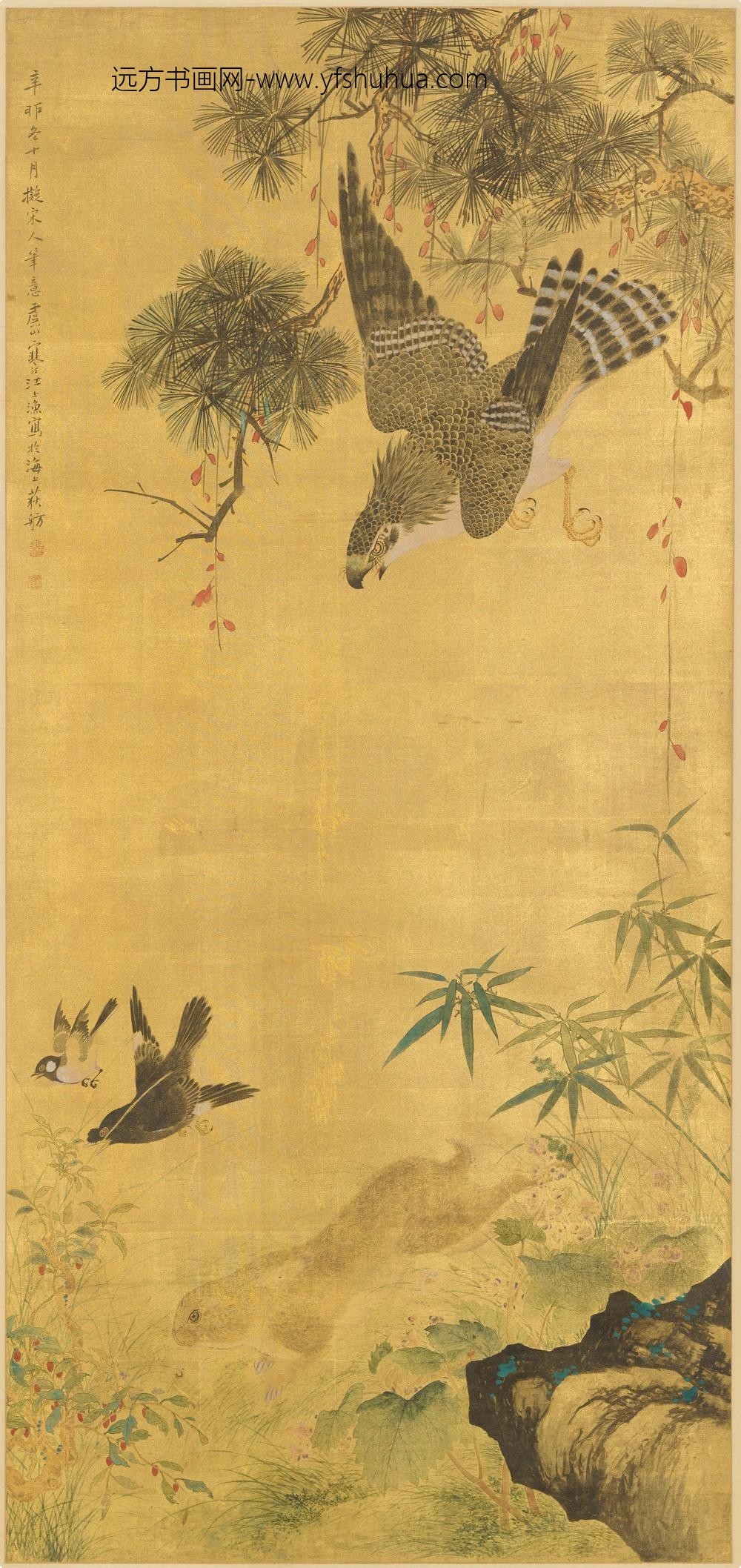 江寒汀_飞鹰走禽图轴