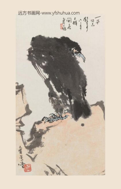 潘天寿 阿寿 指画石鹰图轴.jpg