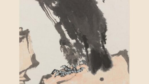 潘天寿 阿寿 指画石鹰图轴.jpg