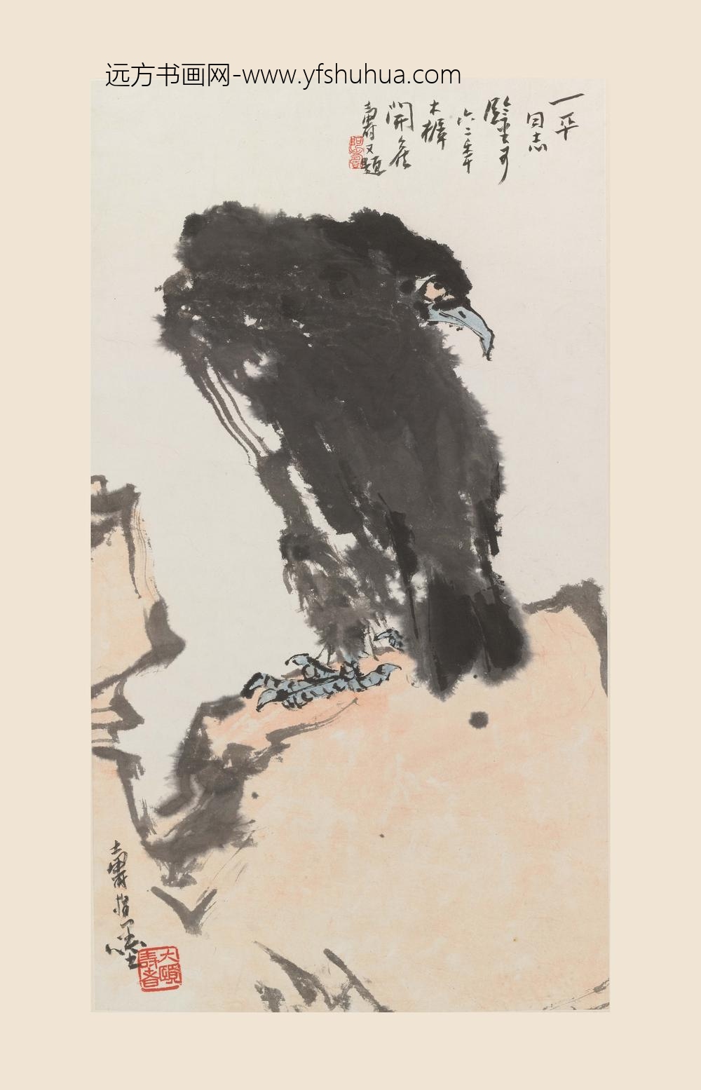 潘天寿-阿寿_指画石鹰图轴