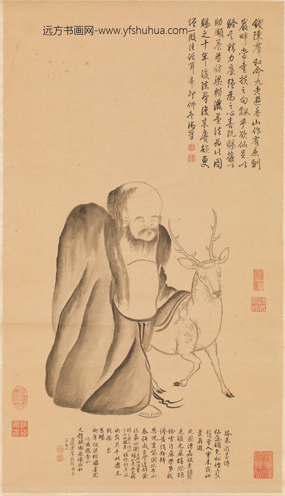 爱新觉罗弘历-乾隆-清高宗_扶鹿图轴