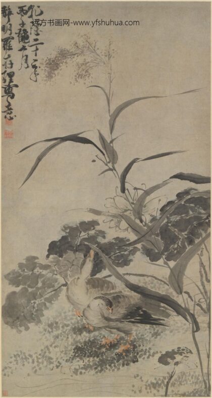 罗存理 蒲塘双雁图轴.jpg