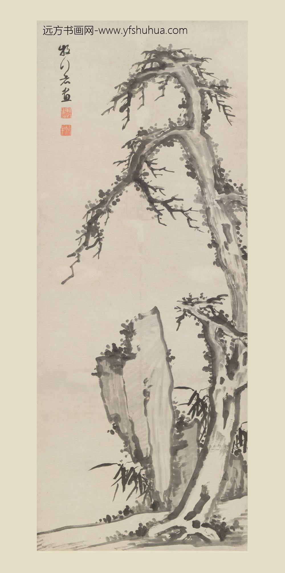 罗牧_古木竹石图轴-