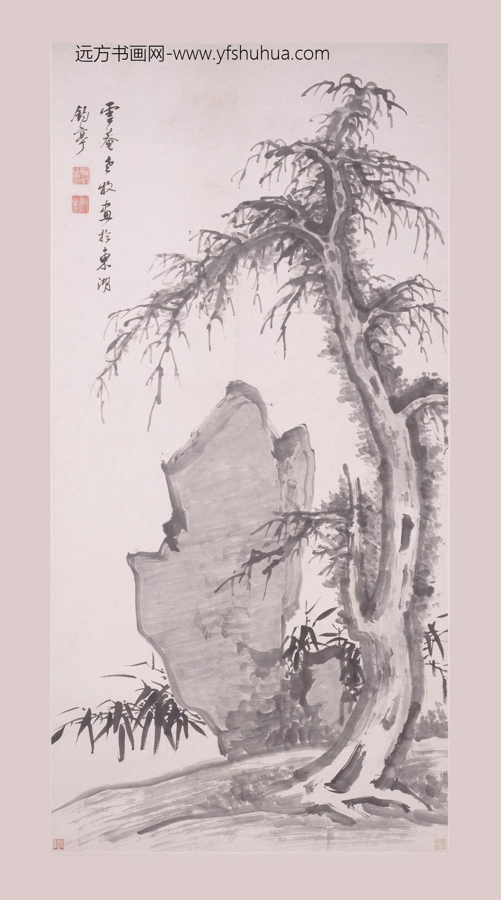 罗牧_古木竹石图轴-