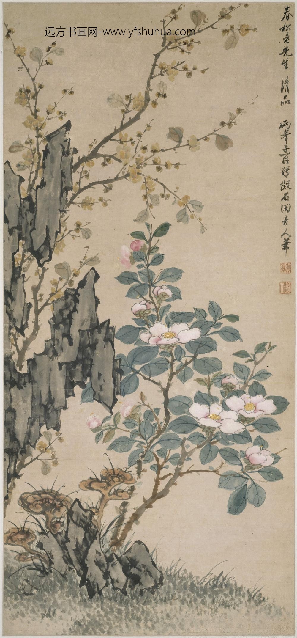 罗聘_山茶腊梅图轴
