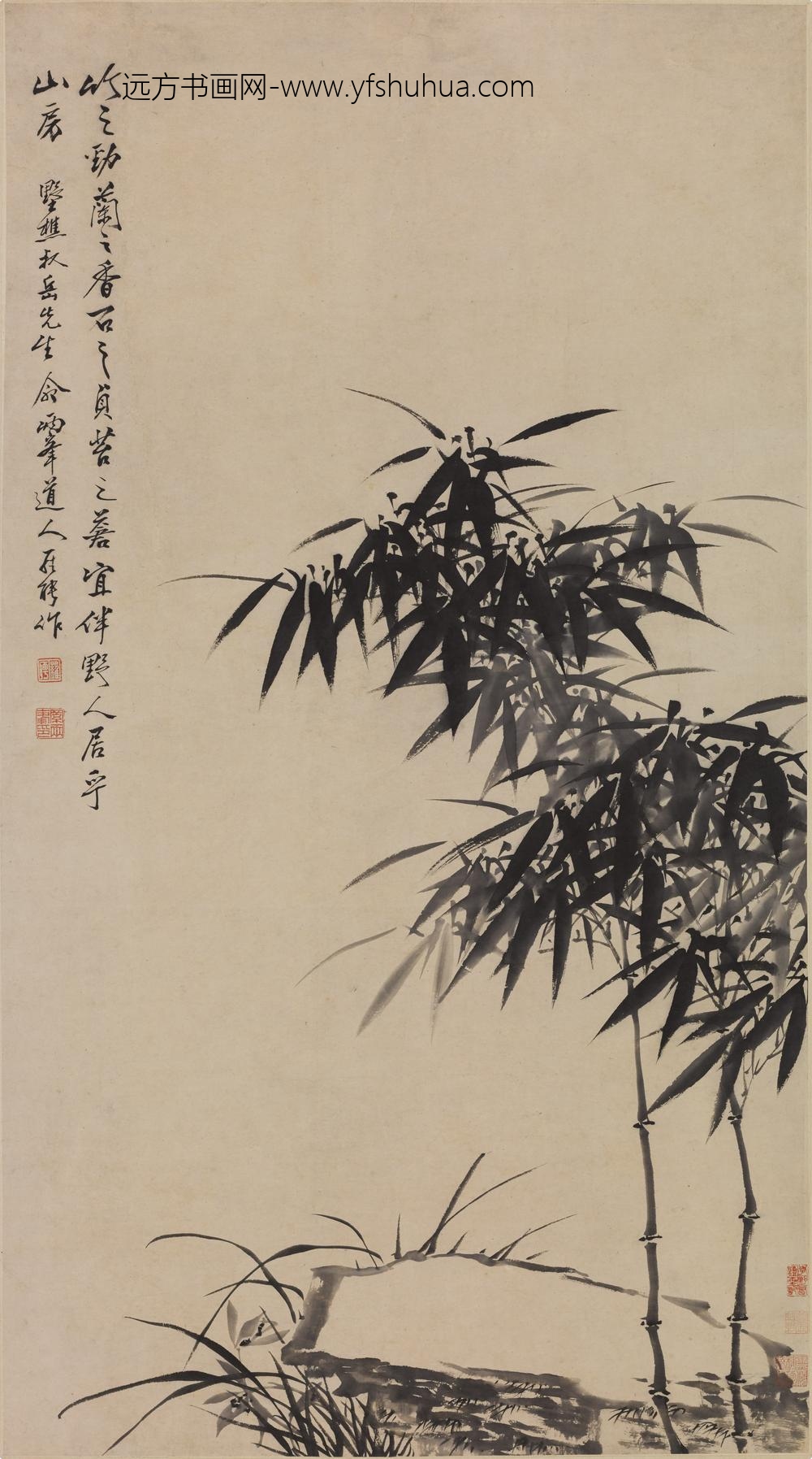 罗聘_竹石兰花图轴