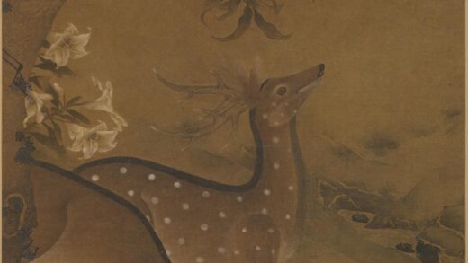 胡湄 双鹿萱桃图轴.jpg