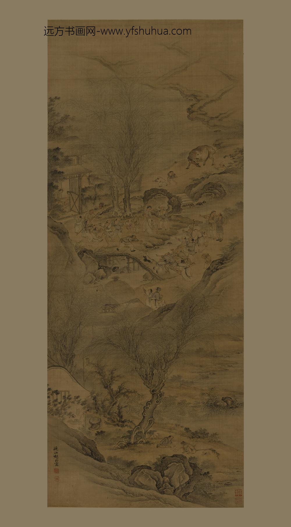 胡玢_隔河相争图轴