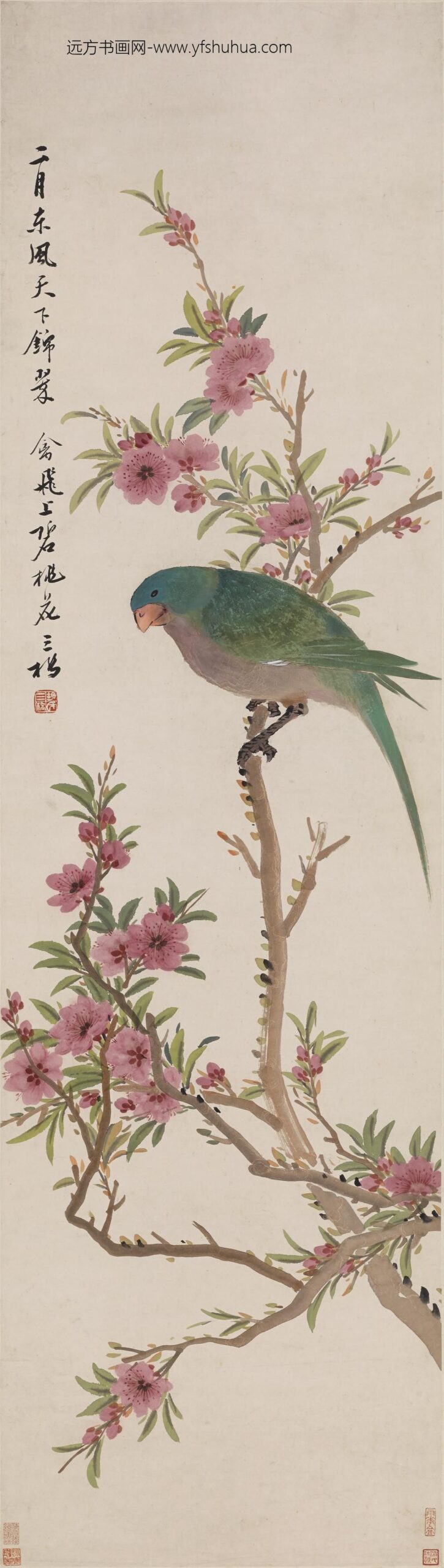 胡锡珪_碧桃翠禽图轴