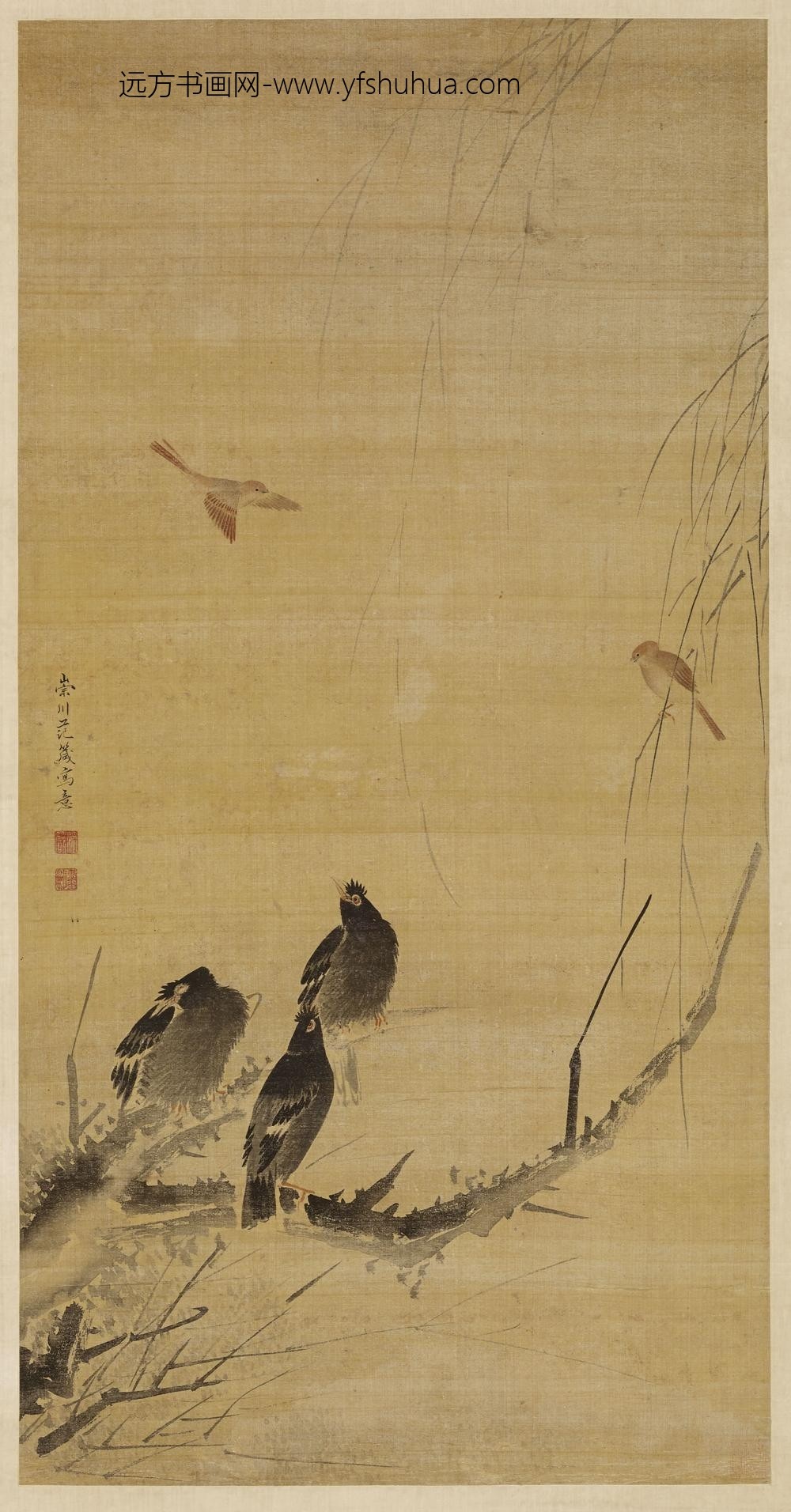 范箴_柳塘鸜鹆图轴