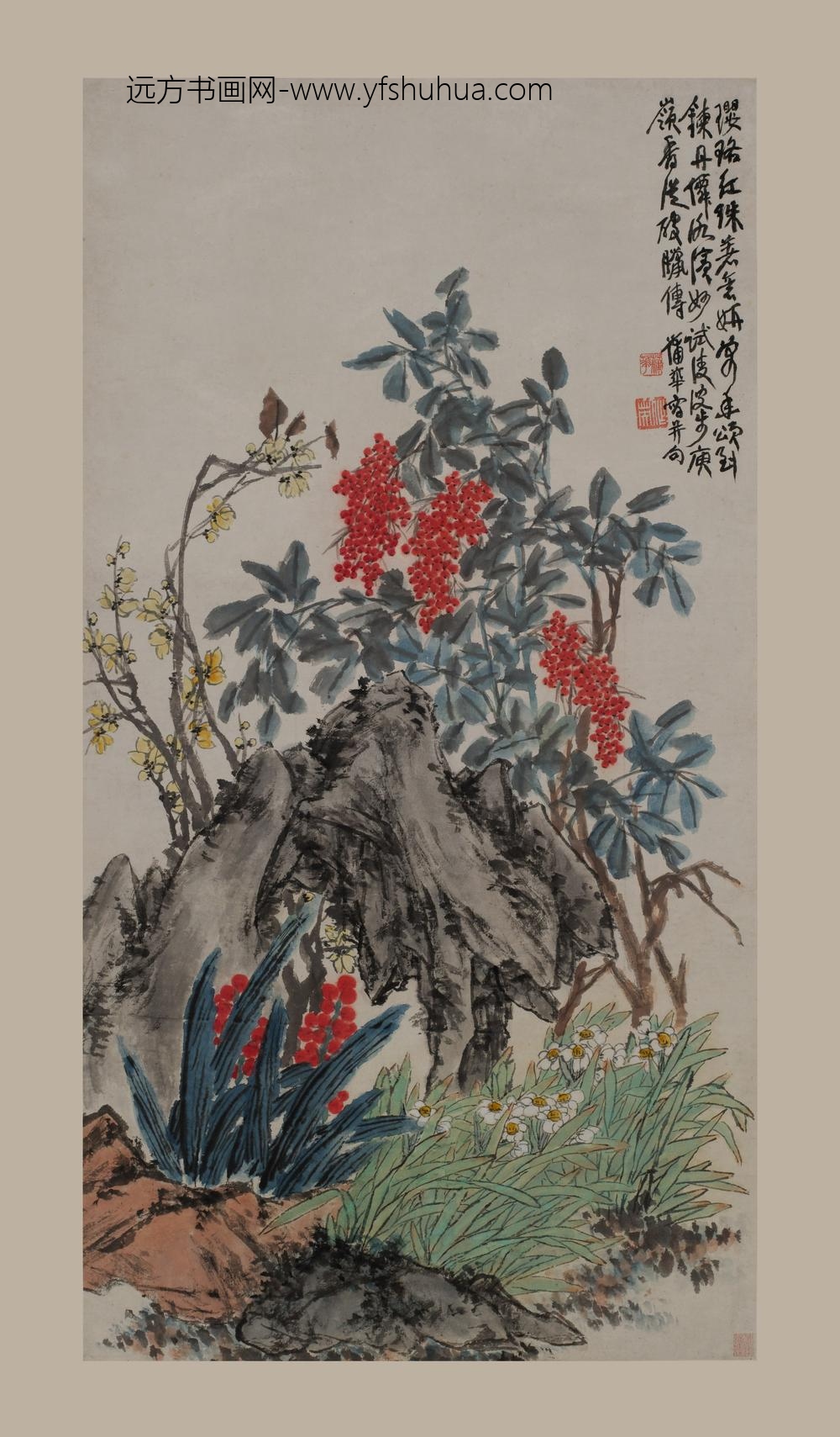 蒲华_天竹水仙图轴