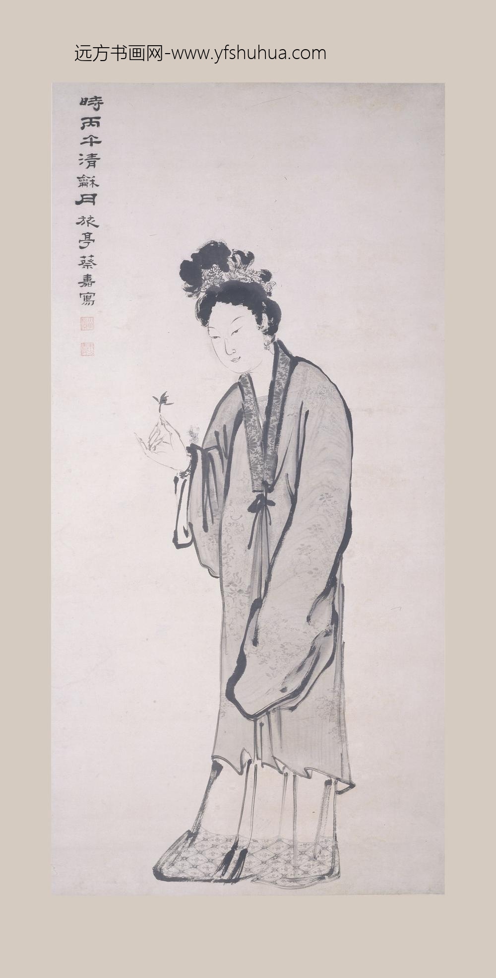 蔡嘉_攒兰仕女图轴