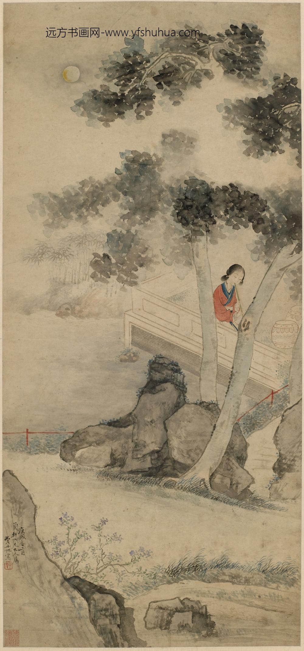 费丹旭_吹萧图轴