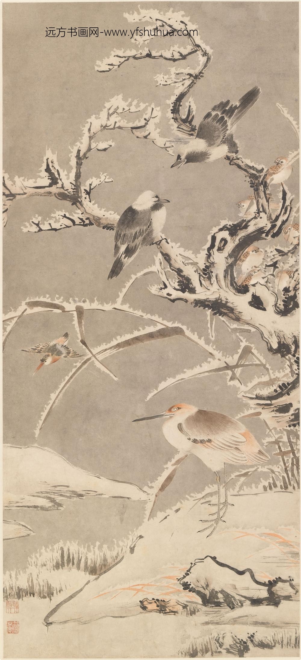 达真_雪江寒鹭图轴