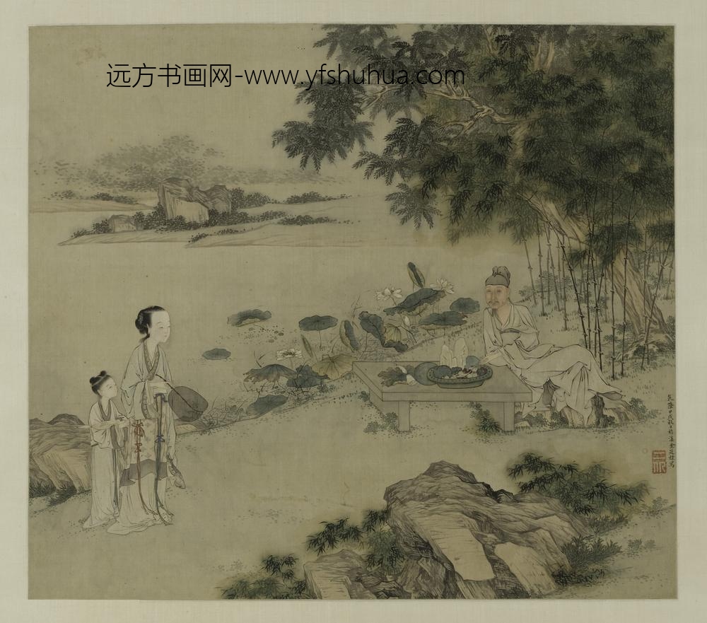 金廷标_莲塘纳凉图轴