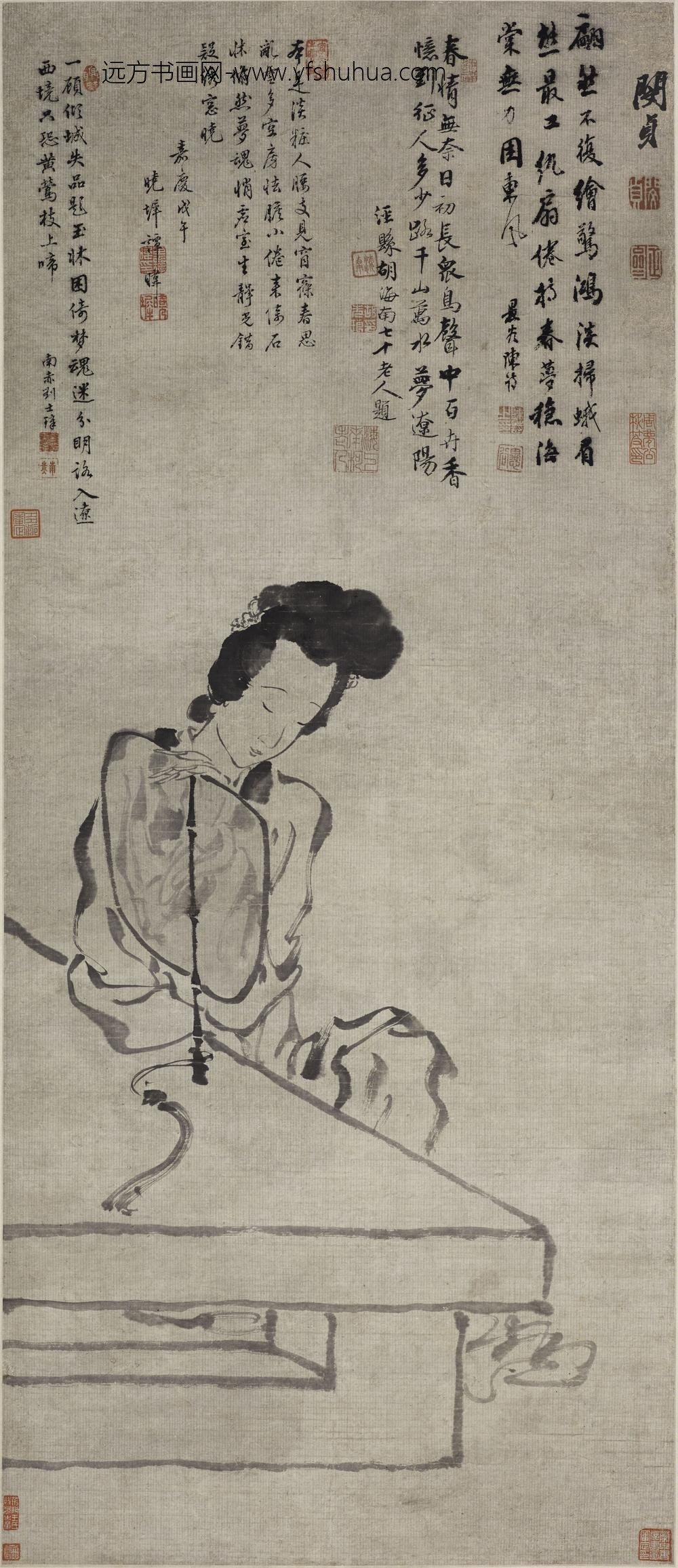 闵贞_执扇仕女图轴