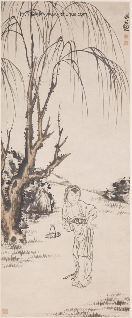 闵贞 提篮仕女图轴.jpg
