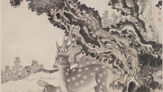 闵贞 柏鹿图轴.jpg