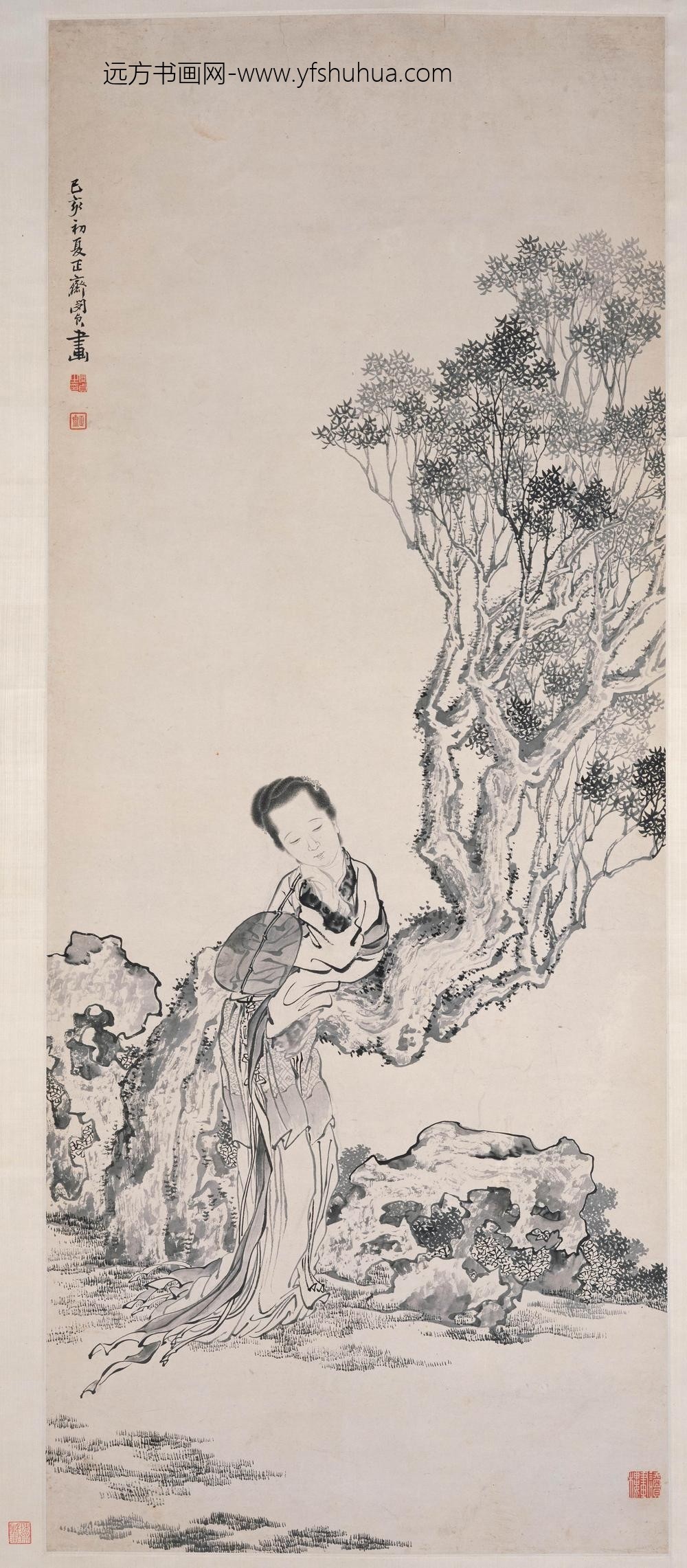 闵贞_纨扇仕女图轴