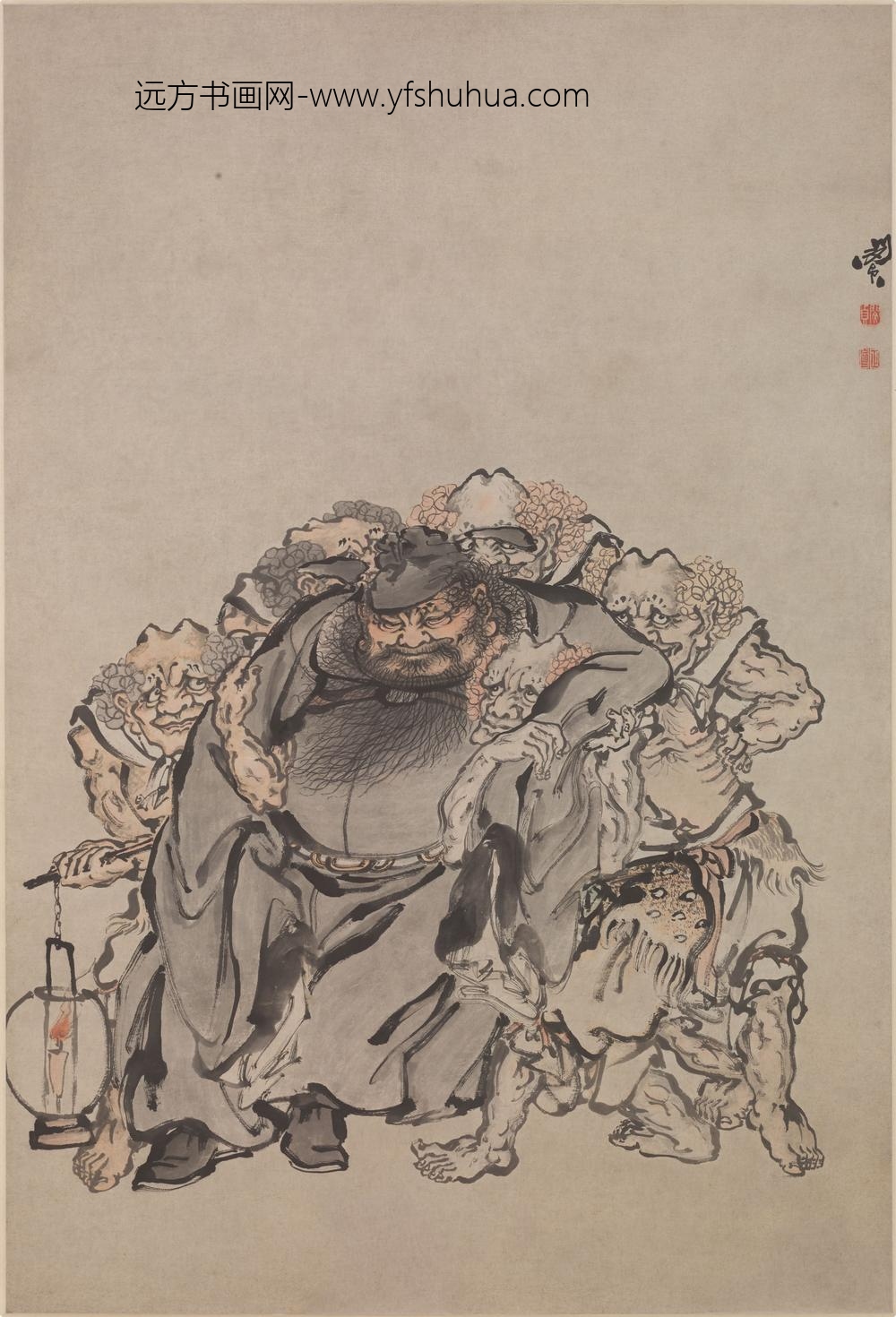 闵贞_钟馗醉酒图轴