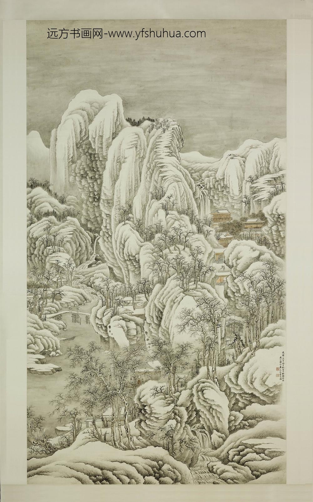 陆恢_临郭河阳谿山雪霁图轴