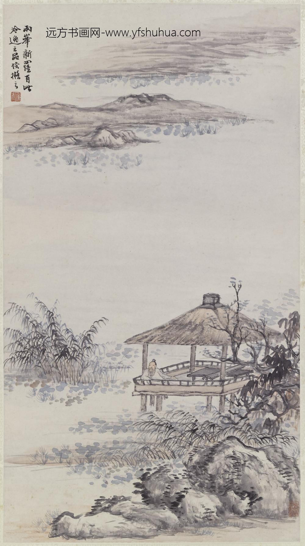 陆恢_荷香琴韵图轴