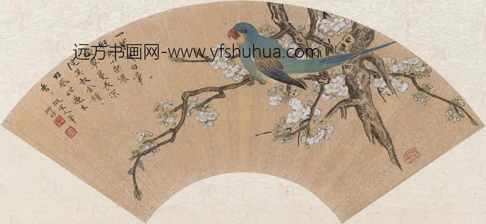 陆抑非（陆翀）_鹦鹉梅花图扇页