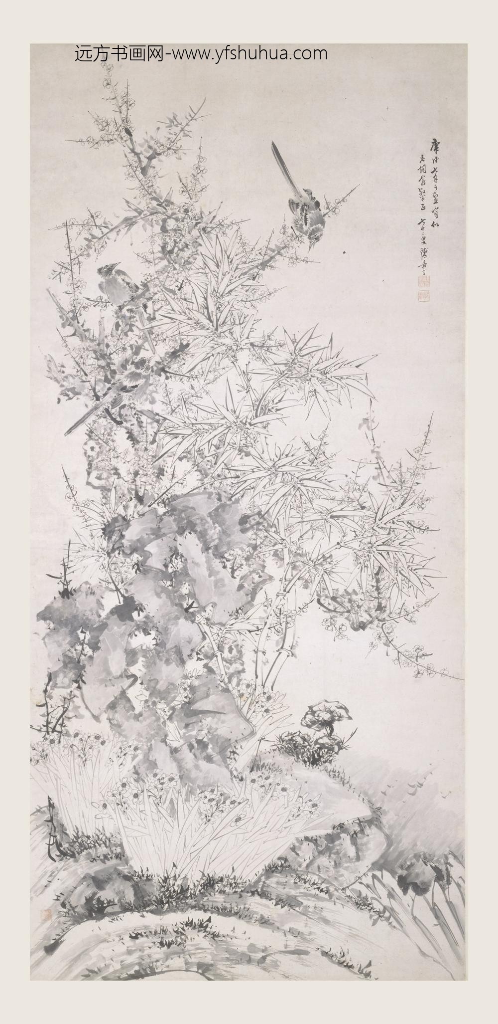 陈嘉言_梅石竹雀图轴