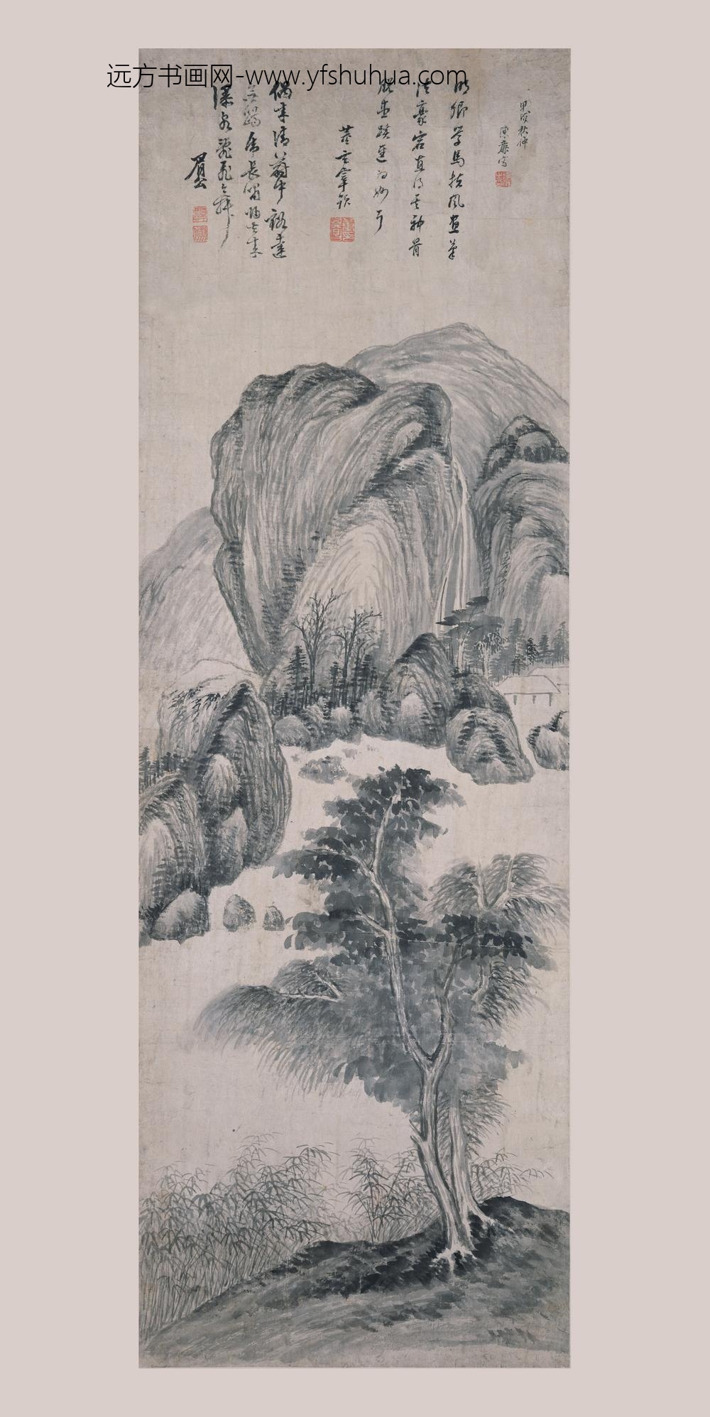 陈廉_芦汀飞瀑图轴