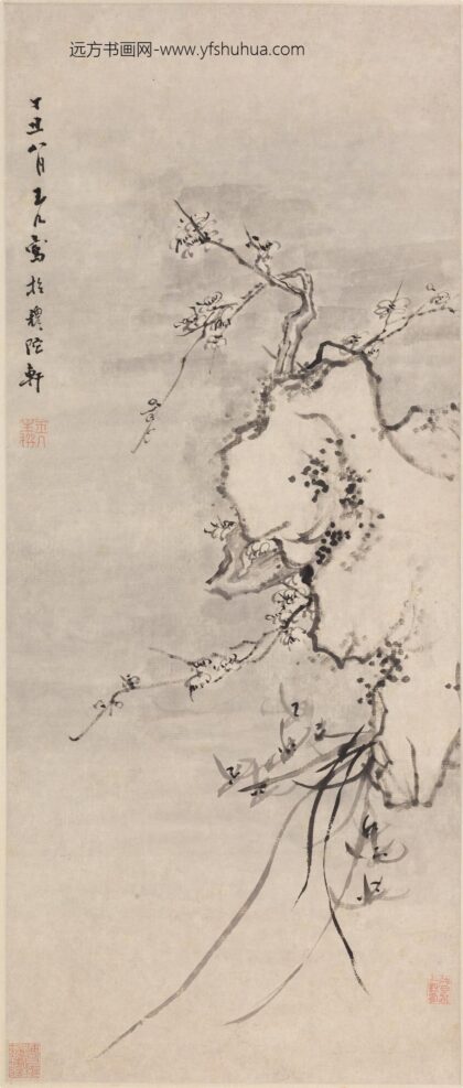 陈撰 兰石梅花图轴.jpg