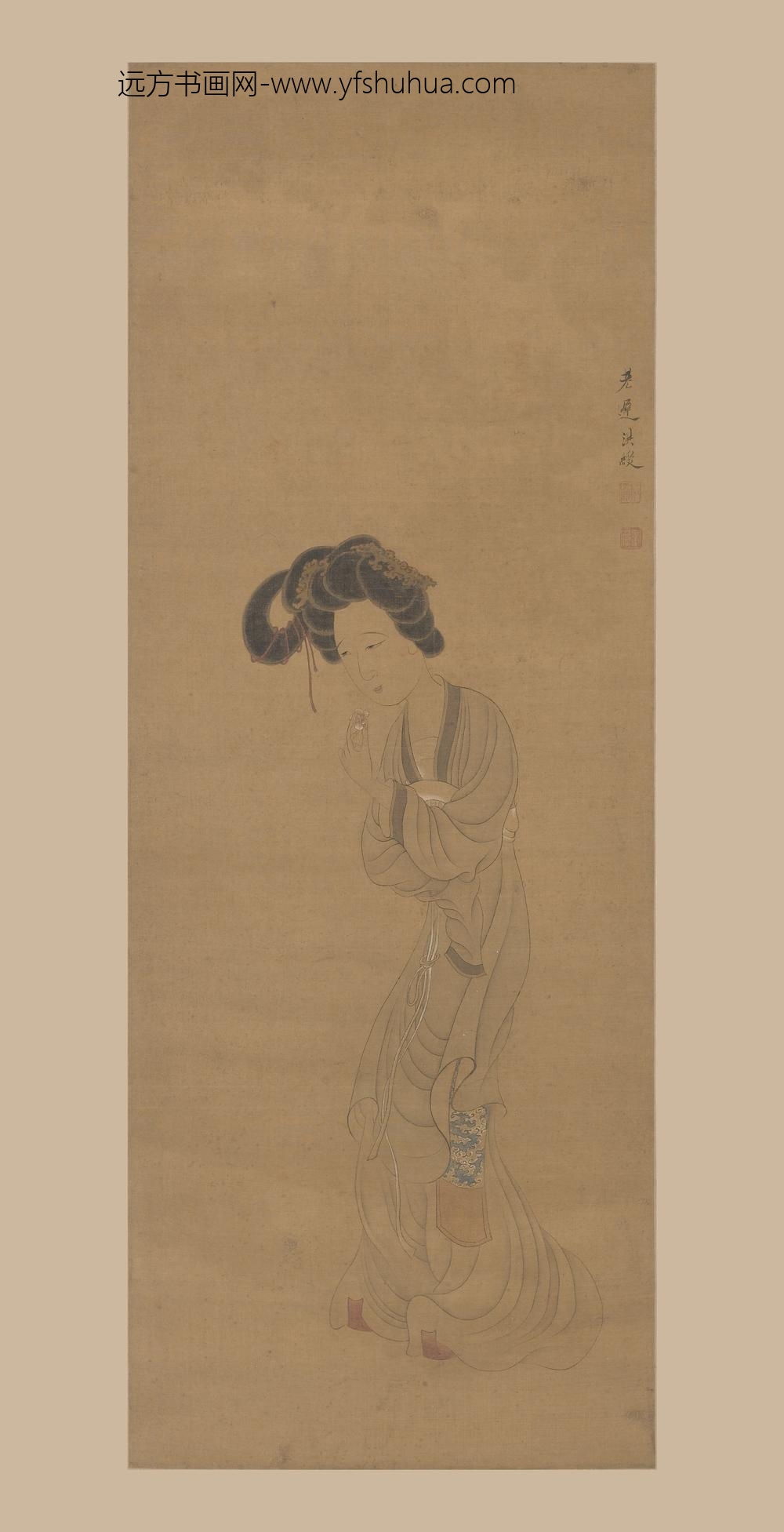 陈洪绶_拈花仕女轴