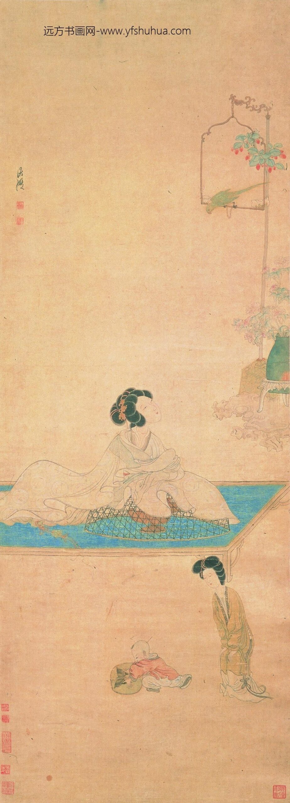 陈洪绶_斜倚薰笼图轴