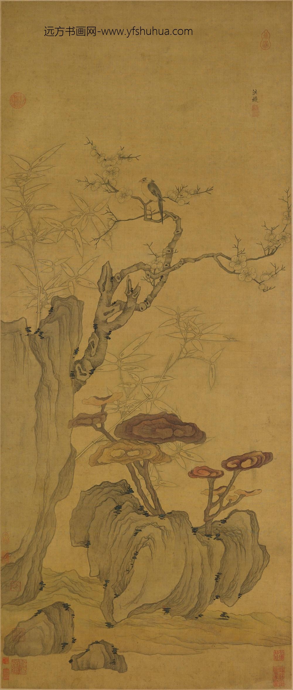 陈洪绶_竹石停禽图轴