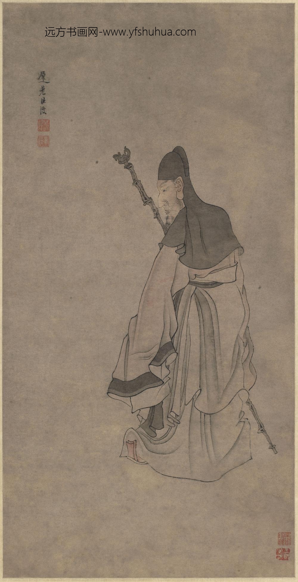 陈洪绶_策杖图轴