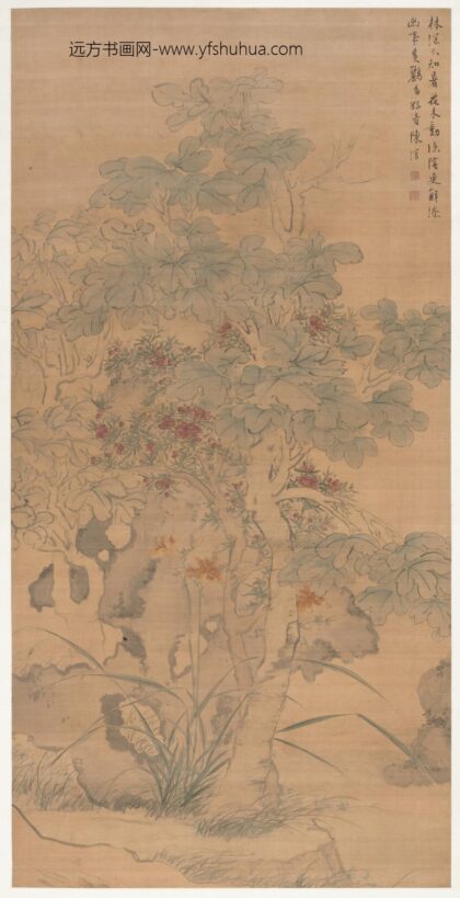 陈淳（道复） 梧桐榴花图轴.jpg