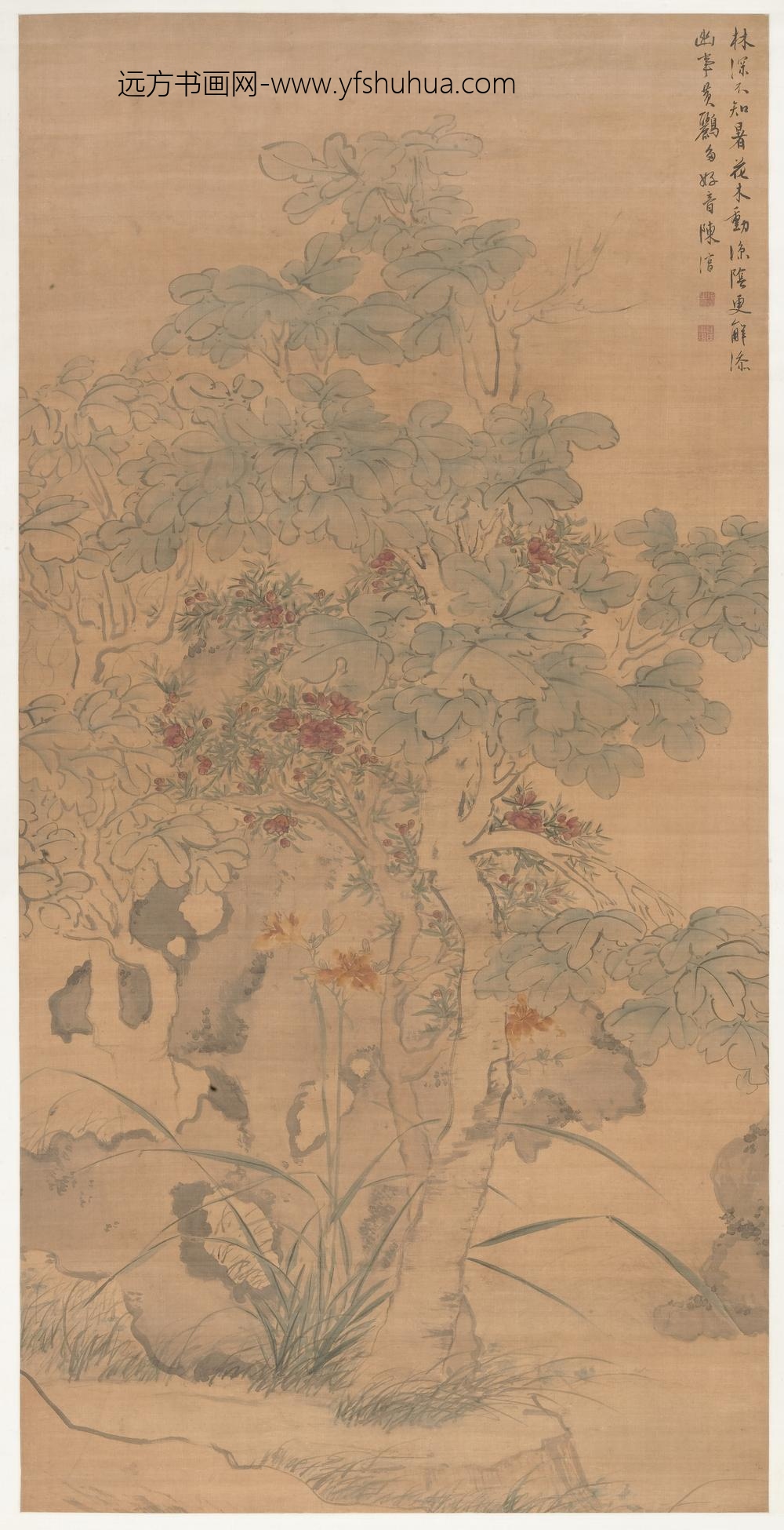 陈淳（道复）_梧桐榴花图轴