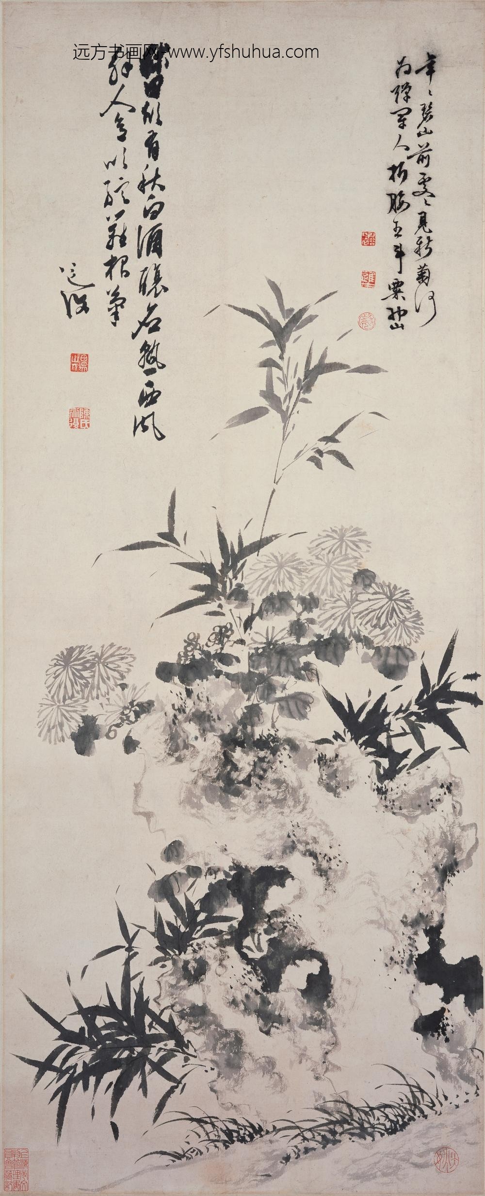 陈淳（道复）_竹石菊花图轴