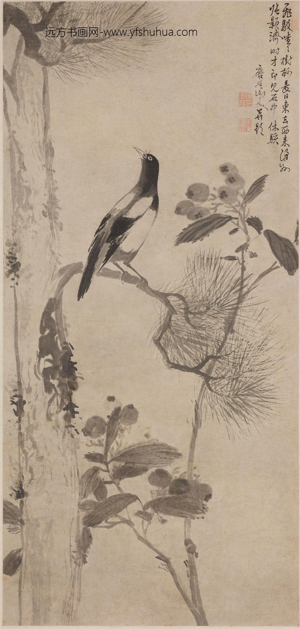 陈率祖_松枇翎毛图轴