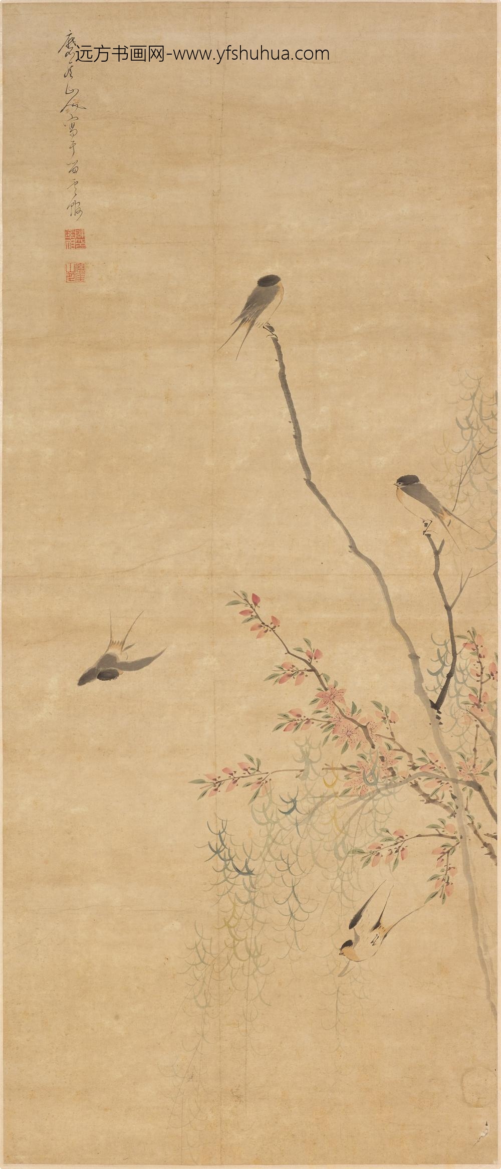 陈率祖_桃柳春燕图轴